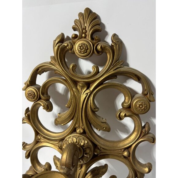 Vtg 1978 Syroco Triple Gold Ornate Wall Sconce Candle Holder Hollywood Regency - Picture 2 of 6